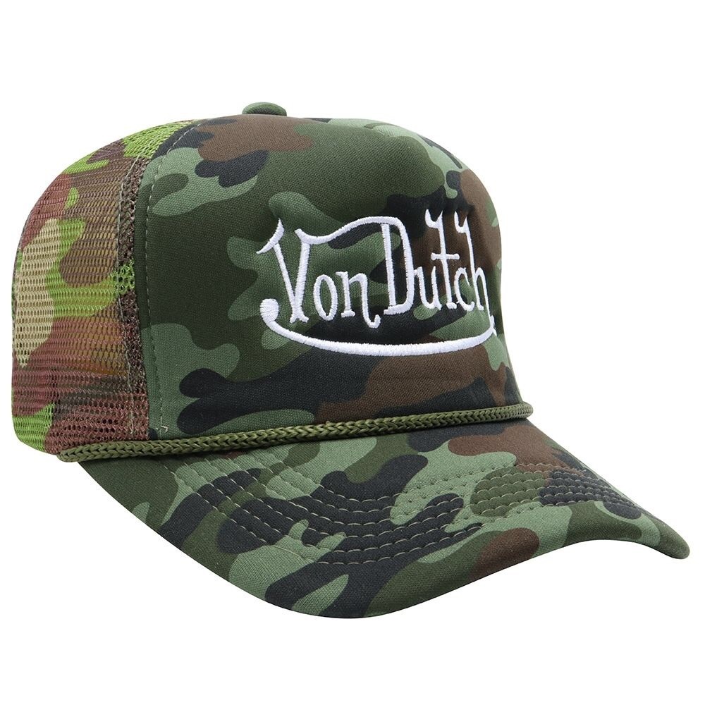 Von Dutch Green Camo Trucker Hat with White Logo